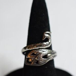 Phoenix Peacock Retro Silver Tone OSFA Fairy Cottagecore Ring